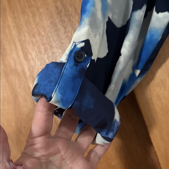 Vera Wang Navy and White Floral Long Sleeve Dress - Picture 6 of 10